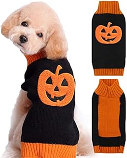 ABRRLO Halloween Dog Jumpers Pumpkin Pet Costume Sweaters Puppy Cat Holiday Party Clothes Knitwear Outfits for Small Medium Large Dogs (Black Pumpkin,XXS)