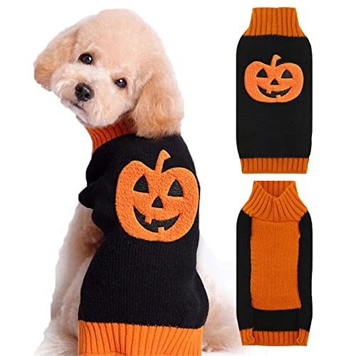 DOGGYZSTYLE Suéter para perros Halloween Disfraces para mascotas Lindo naranja Calabaza Cachorro Gato Jerséis Ropa para fiestas de vacaciones Traje (Negro, S Cover