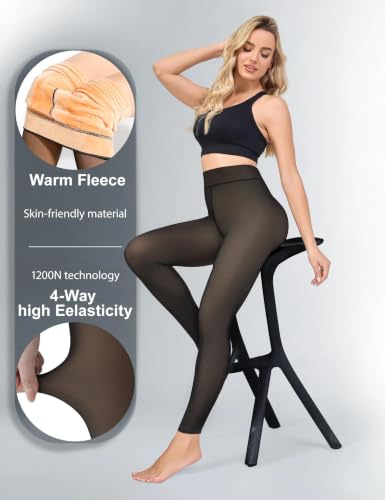 Image of Fleece Lined Tights Footless Women Sheer Warm Pantyhose Leggings Toeless Fake Translucent Thermal Thick Winter No Feet Tights