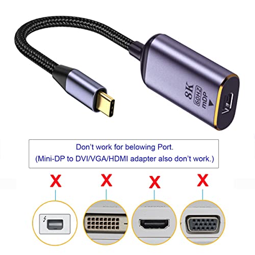 CY USB C to Mini Displayport Adapter,USB4 Type C Source to Mini DP Displayport Female Cable Display 8K 60HZ UHD 4K Monitor Displays Adapter - Image 2