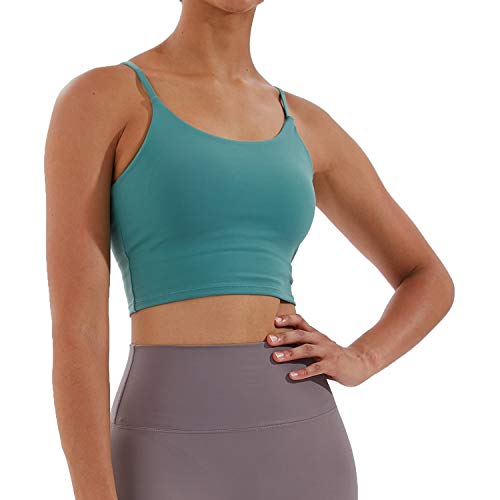 Image of Women's Strappy Stretch Sports Bra Longline Yoga Tank Top Fitness Bra Workout Camisole Crop Tops for Teen Girl