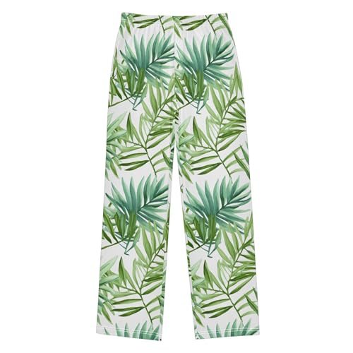 Green Leaves Long Pajama Pants Elastic Waist PJ Bottoms with Pockets S A1106102