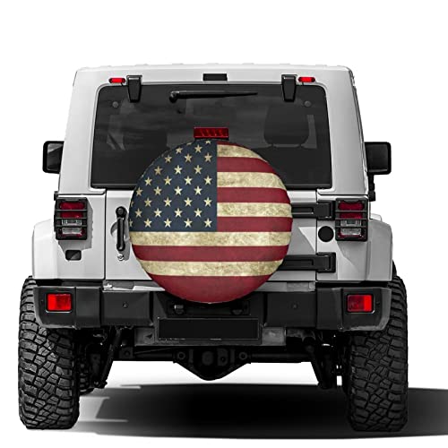 Image of Retro American Flag Spare Tire Cover Dust-Proof Wheel Tire Cover Fit Trailer, RV, SUV and Many Vehicle 17 Inch