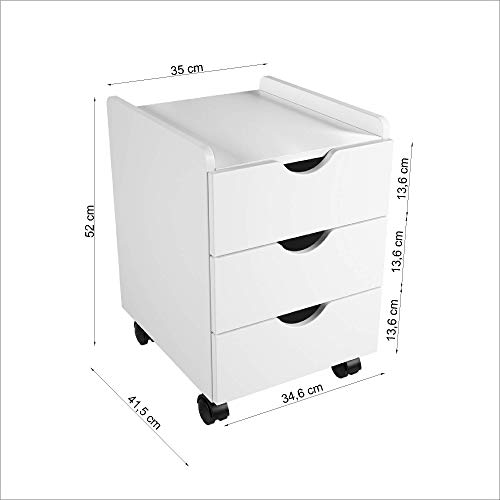 GAVETEIRO COM RODÍZIO LOMO 3GV BRANCO - FALKK