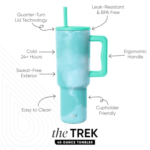 Image of Simple Modern 40 oz Trek Tumbler with Handle and Straw Lid | Cup Holder Friendly Insulated Stainless Steel Travel Mug | Ocean Tide