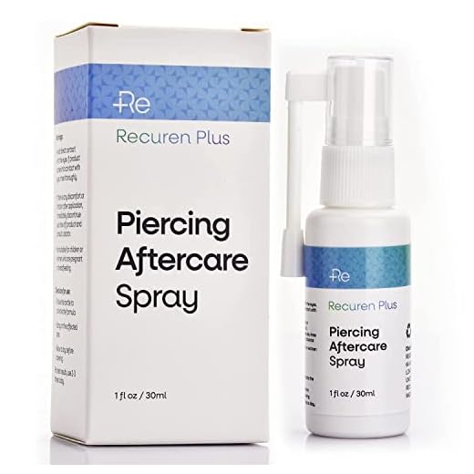 Recuren Plus Piercing Aftercare Spray Solution to Shrink Piercing Bumps, Suitable for Ears, Nose, Tongue, Navel Piercings, Cleansing Treatment, Soothing Mist 30ml (1PACK)