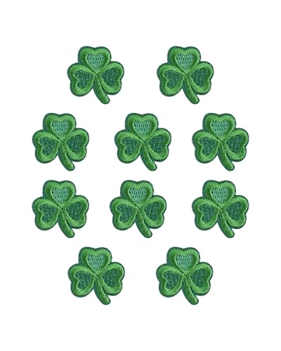 GBTBYS 10 Pcs Small Shamrock Patches Three Leaf Clover Chenille Patches St. Patricks Day Iron On Appliques DIY for Clothing Hats Bags Dresses Backpacks Jean T-Shirt Shoe