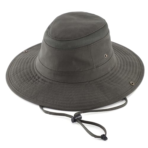 Image of Home Prefer UPF 50+ Wide Brim Sun Hat Mesh Crown Foldable Cotton Bucket Cowboy Hat for Men Safari Golf Fishing Beach Garden