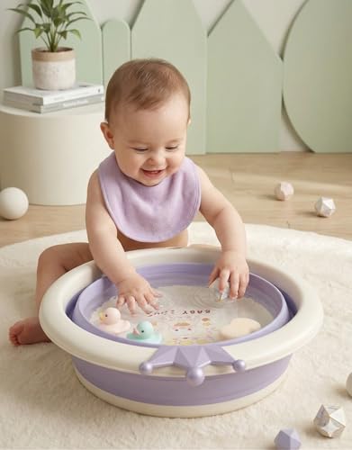 Image of Safe-O-Kid Foldable Baby Bath Basin for Newborns & Infants | Portable Baby Wash Tub, Lightweight Collapsible Plastic Washbasin for Home & Travel (Purple)