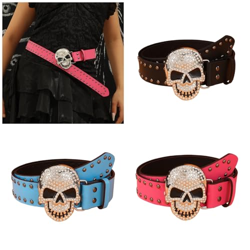 Punk Skull Buckle Belt for Pants Rhinestones Bukle Belt for Jeans Street Dance Belt Women Men Unisex Waist Accessories2