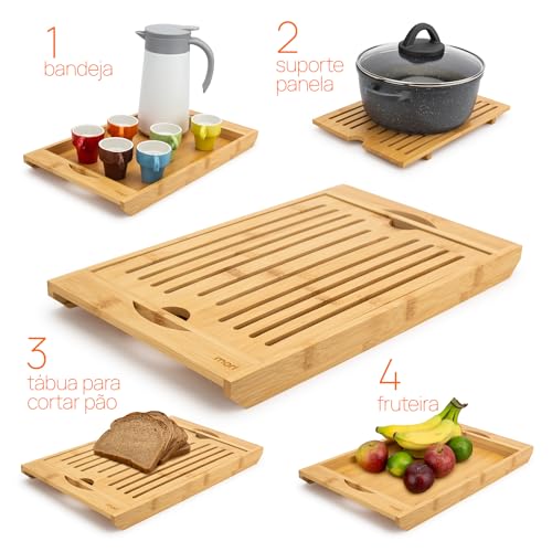 Tábua de corte e bandeja coletora de migalhas para pães e bolos, de bambu - MR1165 - mori