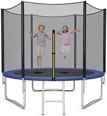 Giantex 8Ft 10Ft 12Ft 14Ft 15Ft 16Ft Trampoline for Kids Adults, ASTM Approved Trampoline with Net, Thickness Steel Pipes Wear-Resistant All Weather Outdoor Large Recreational Trampoline with Ladder