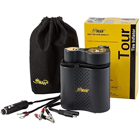 AirMan Tour Adventure Compact Air Compressor with SAE, Crocdile Clips, Terminal Rings and 12v Cigarette Socket Connectivity Cover