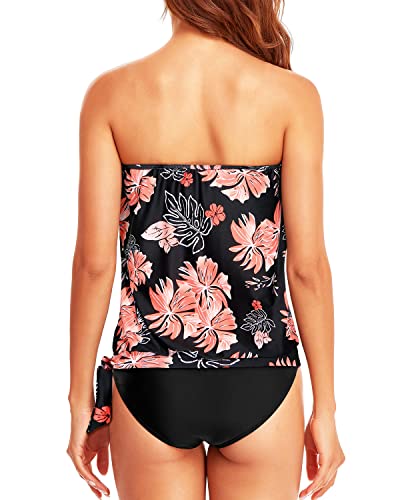 Holipick Two Piece Bathing Suit Strapless Tankini Swimsuits for Women Bandeau Swimsuits Blouson Tankini Tops with Bottom2