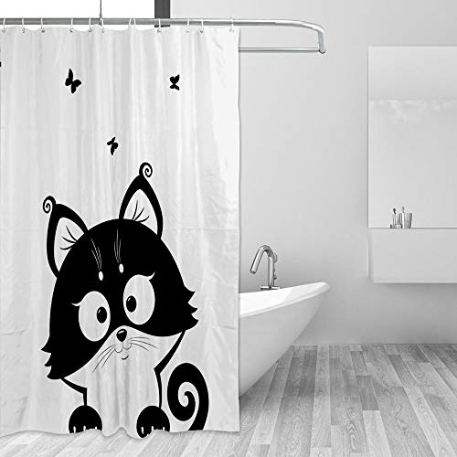 Rideau de douche imperméable anti-moisissure lavable motif chat 60x72