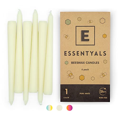 Essentyals Beeswax Taper Candles - 8 inch - White Beeswax Candles - Tapered Candles Beeswax - Beeswax Candlesticks - Tapers Beeswax - Pure Beeswax Taper Candles - Beeswax Candles Tapers