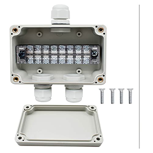 Abzweigdose Wasserdicht IP66, 100 x 68 x 50 mm, SRJQXH Durchgangsklemme 8-polig Klemmenleiste klemmen, Weiß Verteilerdose Aufputz 1 In 2 Out, fur 4-8 mm Kabel Innen und Außenbereich