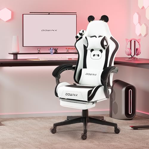 Sedia da gioco – Sweet Panda Edition – Sedia ergonomica per computer con schienale alto e supporto lombare, in pelle PU, poggiapiedi, panda - Sedia gaming - Immagine 1