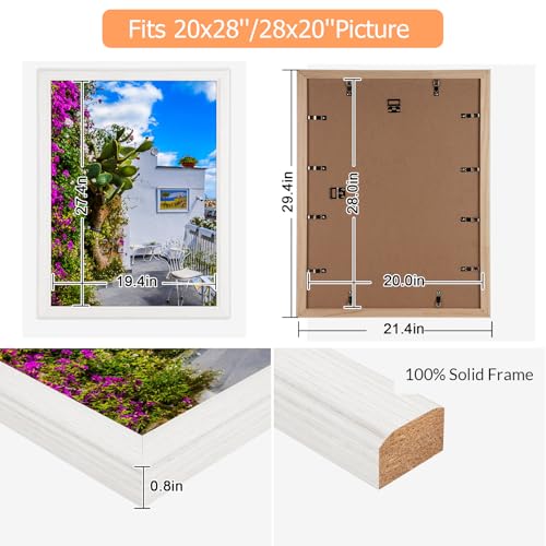 20x28 Wood Frame White, Modern Natural Woodgrain 28x20in Picture Frame, Rustic Wooden 20 x 28 inch Gallery Wall Photo Poster Frame with HD Plexiglass, Horizontal Vertical Wall Mounting Display 1pcs by MOUDAMION - Used condition - Image 5