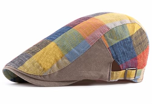 DIYDECAL Plaid Newsboy Hats Retro Flat Cap Gatsby Cabbie Driving Hat for Mens Womens Yellow Colorful