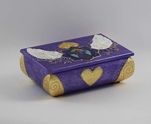 Archangel Zadkiel Casket In Purple Gold, Gilded Jewelry Box With Violett Flame Angel And Wings, Home Or Altar Decor Gift, Tarot Card Storage, Angeloudia Design For Happiness Series #TOP7