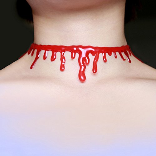 Theme Party Ladies Supplies Halloween Party Horror Blood Drip Slit Throat Necklace Bleeding Red Adjustable 8''~15'' #TOP4