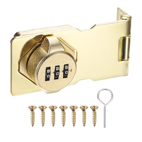 Image of M METERXITY Keyless Combination Lock, 3.7 inch Zinc Alloy Mechanical Password Twist Knob Hasp Locks Latch, 90 /180 Degree Barn Door Lock for Cabinet /Closet /Garage /Drawers /Garden /Bathroom [Gold]