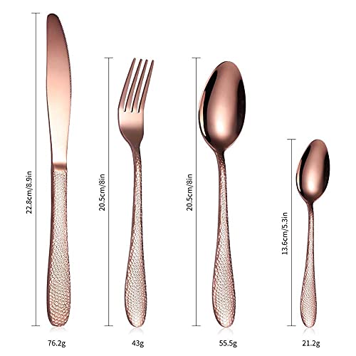 Ménagère en Acier Inoxydable, Lot de 4 Couverts, Vaisselle en Acier Inoxydable, avec Couteau, Fourchette, cuillère et Coffret élégant (Or Rose, 20 pièces)