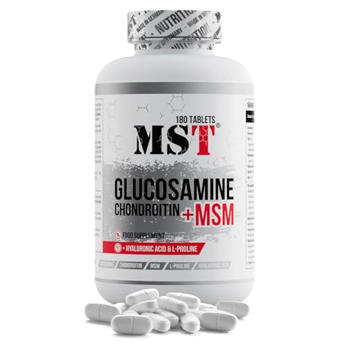 Glucosamina condroitina MSM + Hyaluron + L-Proline | Integratore alimentare per articolazioni, cartilagine, artrosi e reumatismi | Supporto per la produzione di collagene | 180 compresse | MST