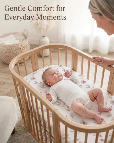 Image of Bedside Bassinet Sheets 2 Pack, 33 x 20 Fitted Bedside Sleeper Sheets, Ultra Soft Breathable Polyester, Ideal for Baby Girl or Boy and Newborns (Floral Fawn, Bedside Sleeper Sheet)