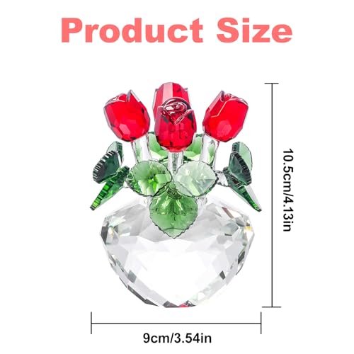 Figurine de rose rouge en cristal pour decoration de salon - 3