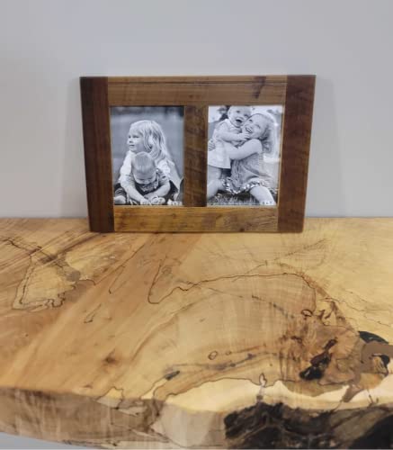 Image of Rustic Wooden Collage Picture Frame, Wood Multi Photo Holder for Wall, Horizontal and Vertical Display, Reclaimed Barnwood, 2 Openings each 5x7