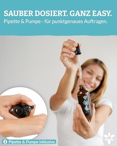 Heldengrün® Kokosöl flüssig [100% REIN] Dermatologisch getestet - Kokosnussöl für Haut & Haare - Fraktioniertes Kokosöl für Ätherische Öle - Inklusive Pipette & Pump - Fractionated Coconut Oil