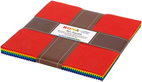Kona Cotton Solids Bright Rainbow Ten Square 42 10-Inch Squares Layer Cake Robert Kaufman Ten-655-42 #TOP21