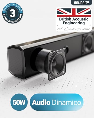 Barra Soundbar Bluetooth 50W | Sound Bar TV e PC Compatta 2.0 | Casse per Televisore con Ingressi Ottico, RCA, USB, AUX, MP3 | Altoparlante Wireless con Telecomando Bowfell - Casse per PC - Immagine 2