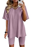 AGSEEM Two Piece Outfits For Women Casual Summer Jogging Suits Tracksuits Purple 2XL