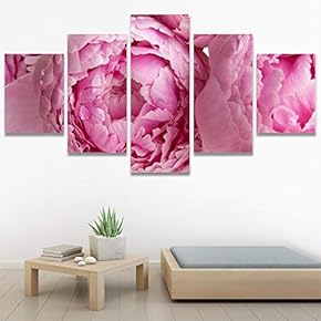 SIGNWIN 5 Panel Canvas Wall Art Pink Petals...