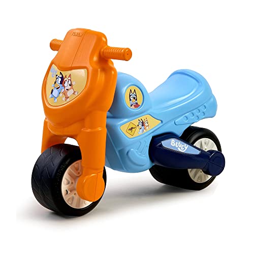 FEBER - Motofeber Bluey, Correpasillos con Forma de Moto y los Personajes de dibus Bingo y Bluey, Estable y Seguro, Desarrollo niños y niñas de 18 Meses a 3 años, Famosa (FED18000)