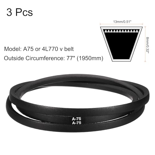 Image of uxcell 3pcs A75 or 4L770 Classic Wrapped Rubber V-Belt, 75 inch(1900mm) Inside Circumference, A Profile V Belt