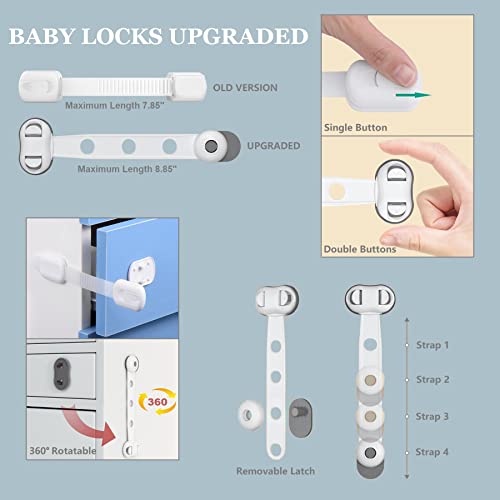 Child Safety Cabinet Strap Locks - Okefan 12 Pack Baby Proofing Adhesive Latches For Kids Drawer Cupboard Dishwasher Fridge Oven Door No Drill (White) #TOP2