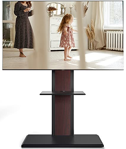 Fitueyes Universal Floor Tv Stand With Swivel Height Adjustable Mount For 32 43 50 55 65 75 Inch Tvs, Mid Century Modern Corner Tv Stand With Flexible Shelf For Living Room Bedroom (Black & Walnut) #TOP7