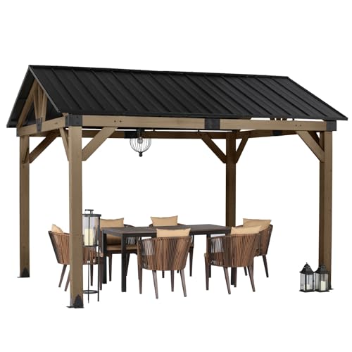 Aoodor 10 X 12 Ft. Wood Gazebo,Outdoor Upgrade Cedar Wooden Frame Gazebo With Single Galvanized Steel Roof thumb #1