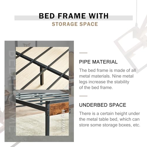 Image of Virabit King Bed Frame with Headboard, Bed Frame King Size with Charging Station, No Box Spring Needed, Steady and Noiseless, Easy Assemble.(Brown)