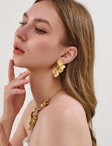 WOWORAMA Chunky Clip On Earrings for Women Vintage Floral Statement Clips Earrings Large Flower Clip On Dangle Earring Trendy Non Pierced Jewelry2