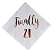 MAGJUCHE Finally 21 Cocktail Napkins, 50-Pack 3ply White Rose Gold 21st Birthday Dinner Celebration Party Decoration Napkin