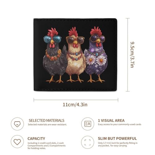 Three Hens Rooster Glasses Coin Purse PU Leather Bifold Wallet Small Change Purse Pouch Front Pocket Wallets3