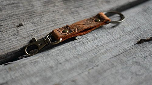 Image of JJNUSA Genuine Leather Keychain Walnut Leather Key Holder Mens Belt Key Chain Ring Fob