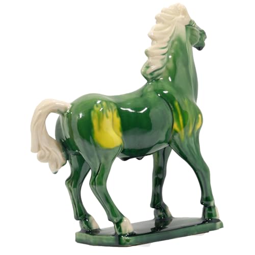 Ceramic Horse Sculpture -9 inch Hand Made Tang Tri-Color China Cultural Art Piece,Museum Collection Inspired Home and Office Decor (Green)