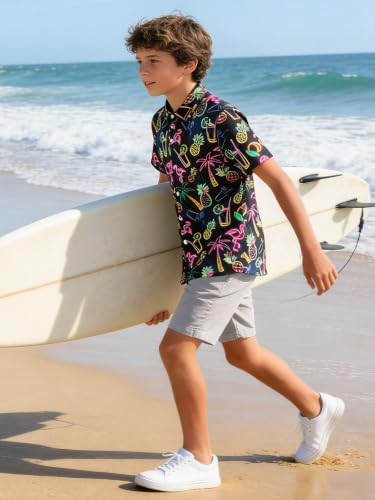 Image of uideazone Boys Novelty Print Short Sleeve Button Down Hawaiian Shirt 5-14Y