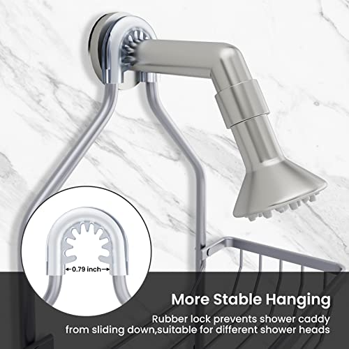 Maxdoux Shower Caddy Over Shower Head - Never Rust Aluminum Thickened Shower Caddy Hanging, Larger Space Shower Rack, Stable Hanging Shower Caddy With Soap Holder And 2 Hooks, Gray, 11.2"X5"X25.7" #TOP3